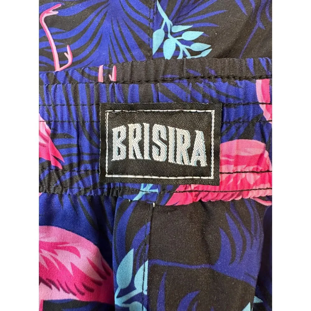 NWT Brisira Blue Flamingo Print Swim Trunks Size XL
